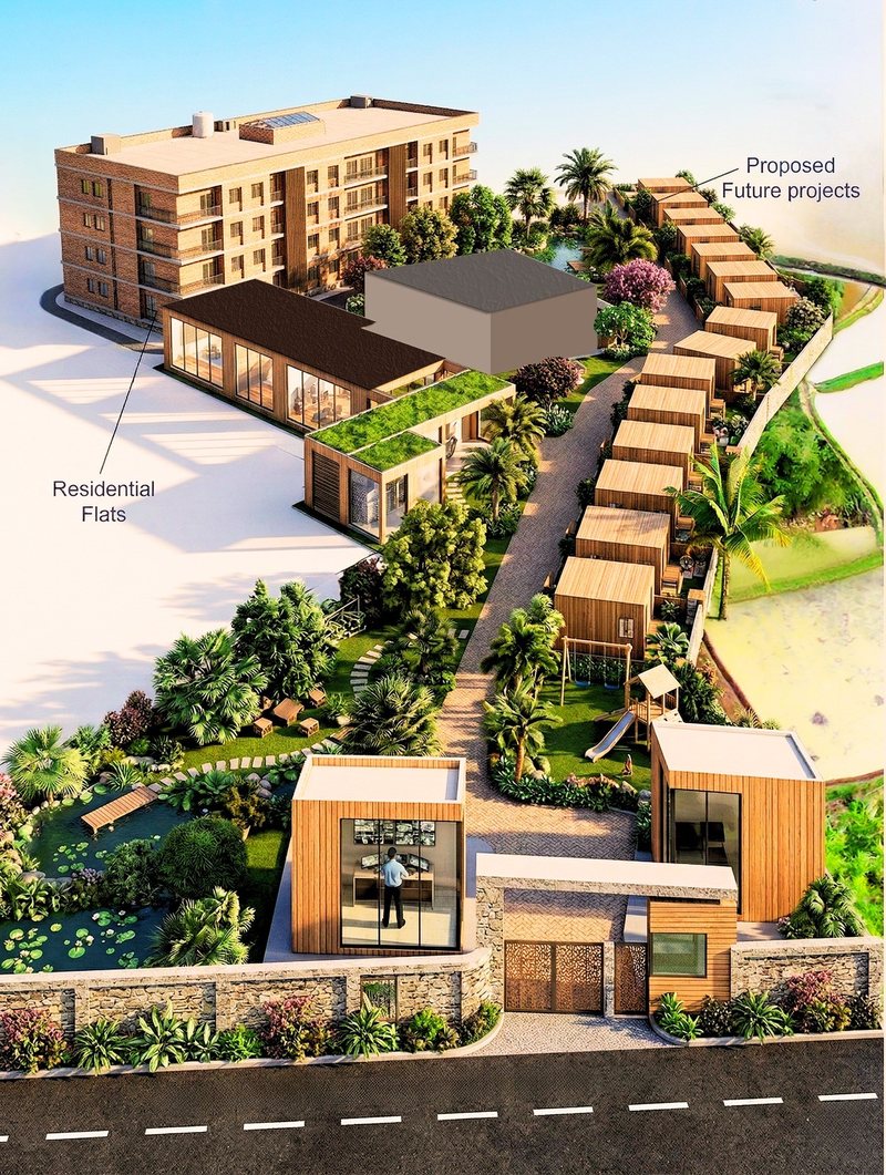 Aerial view of the completed campus