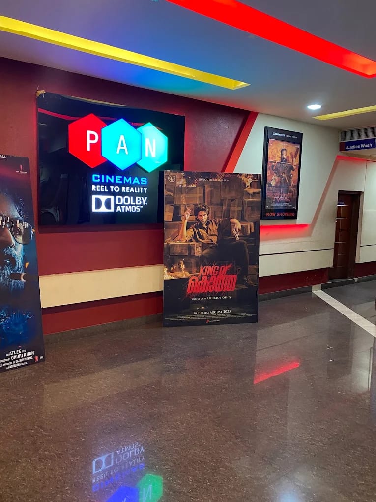 The PAN Cinemas foyer at Nucleus Mall, with the lit PAN sign, Reel to Reality strapline and Dolby Atmos mark