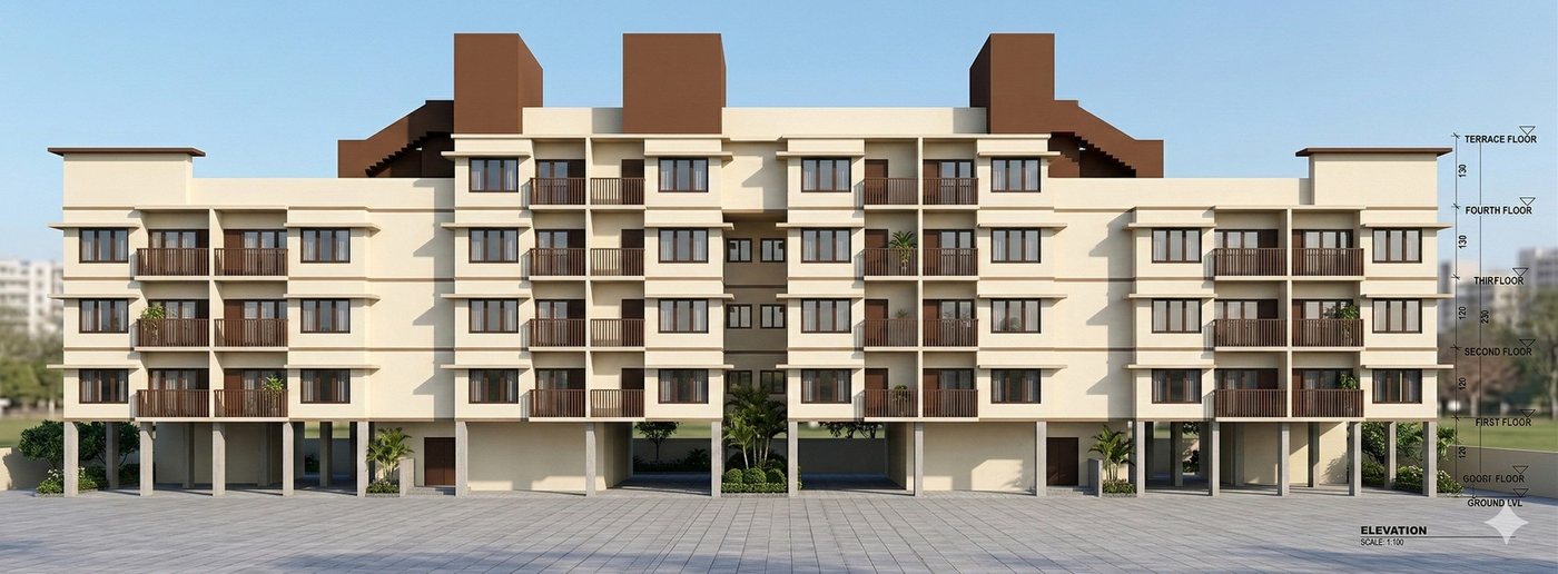 The front elevation of the residential block