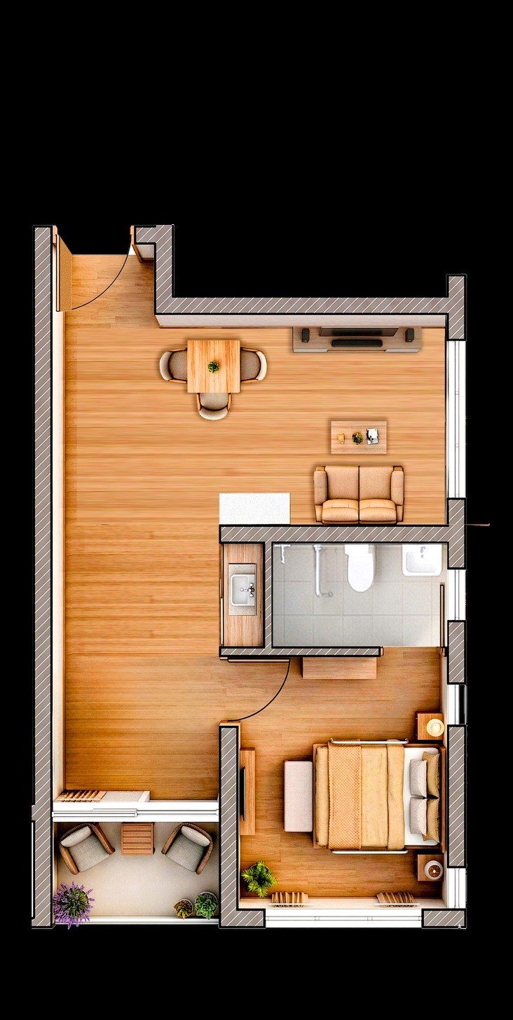 Floor plan of the 530 square foot one-bedroom apartment